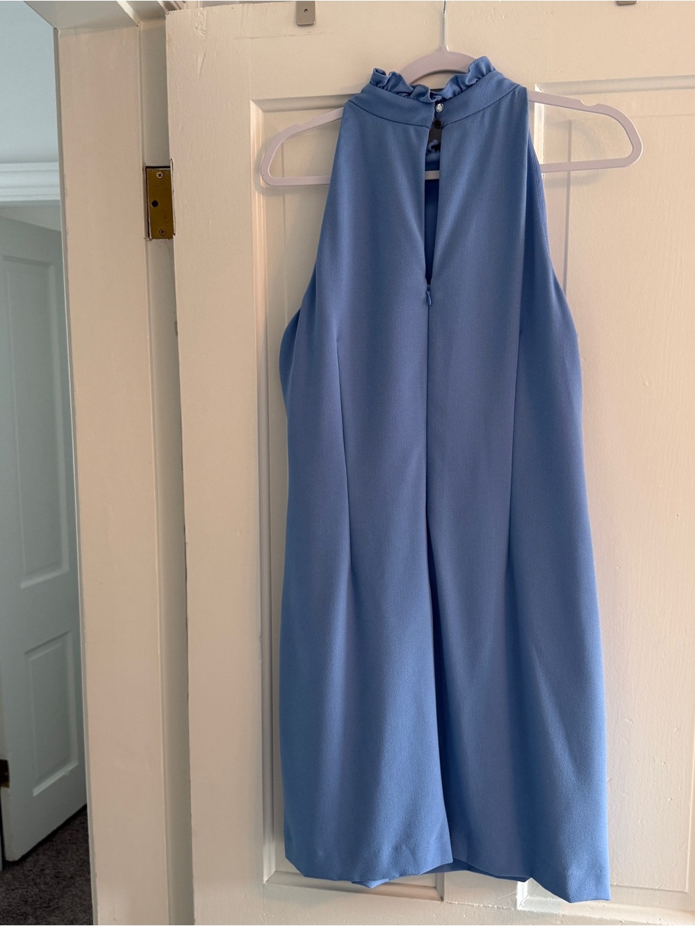 Vince Camuto Sky Blue Ruffle Mock Neck Mini Dress - Picture 2 of 8